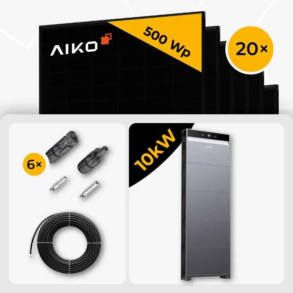 AIKO 500W Full Black Solarmodul Set, Anker 10kW Speicher