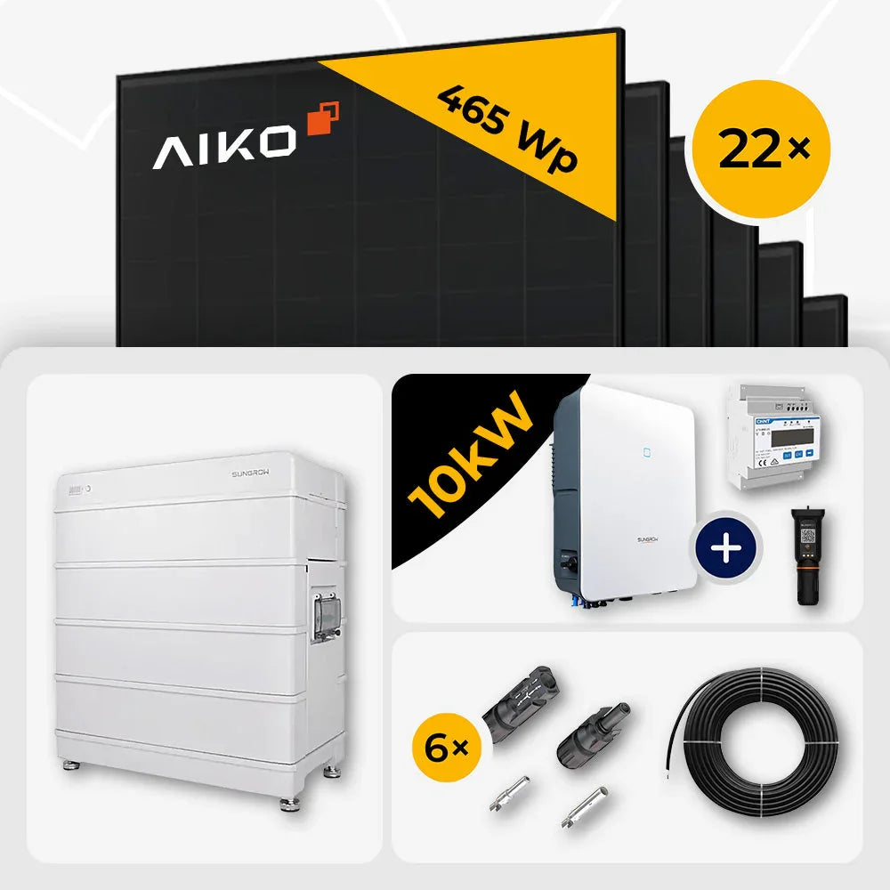 10 kWp Sungrow PV Komplettset SH10.0RT-20 & 22x AIKO 465W Full Black mit Speicheroption – mit Speicher Sungrow SBR128