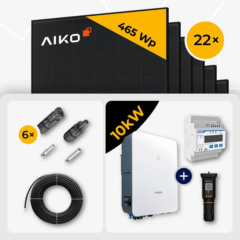 10 kWp Sungrow PV Komplettset SH10.0RT-20 & 22x AIKO 465W Full Black mit Speicheroption – ohne Speicher