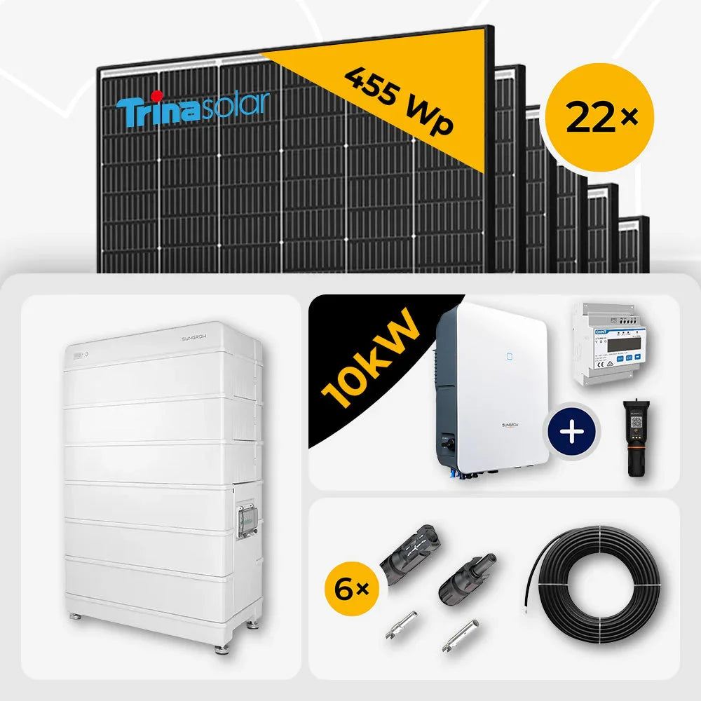 10 kWp Sungrow PV Komplettset SH10.0RT-20 & 22x Trina 465W Black Frame mit Speicheroption – mit Speicher Sungrow SBR192