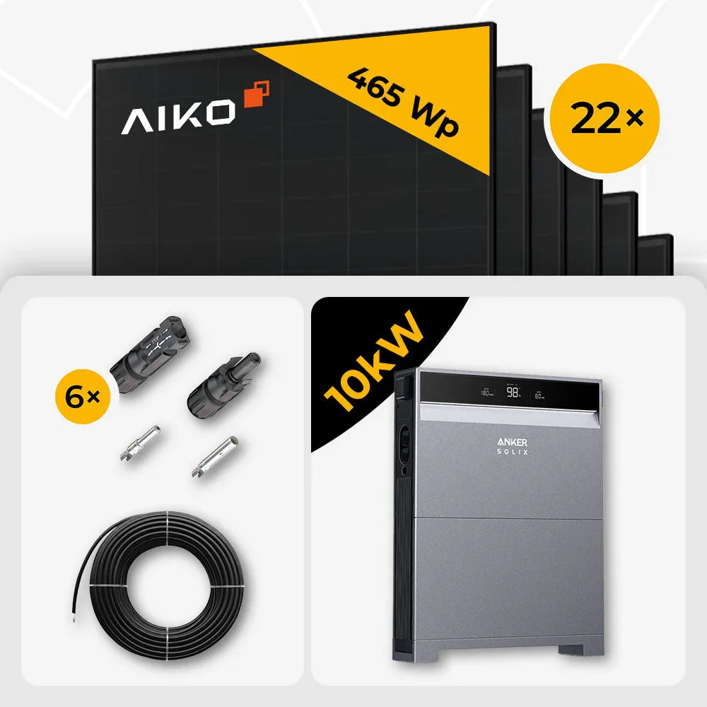 AIKO 465W Full Black 22x Solarmodule, Anker 10kW Speicher
