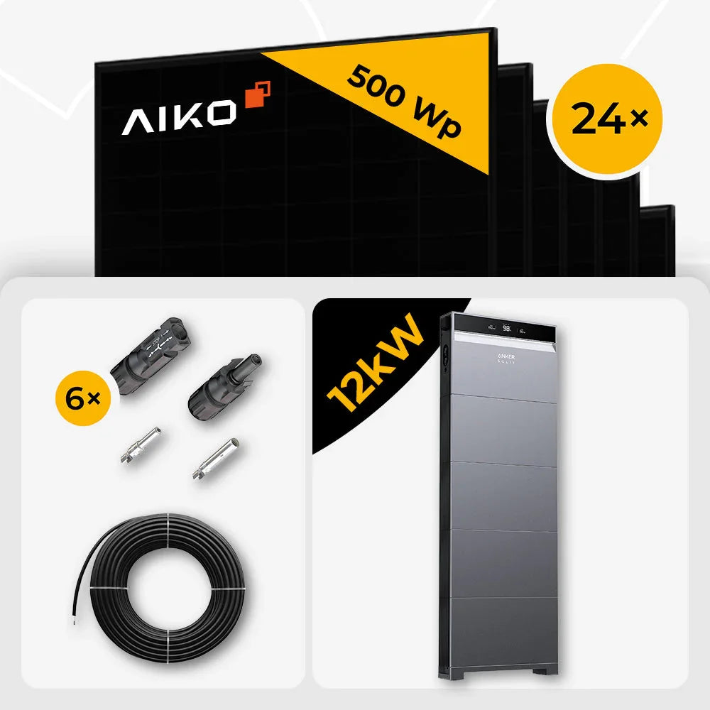 AIKO 500W Full Black Solarmodule Set 24x, Anker X1-H12K-T 12kW