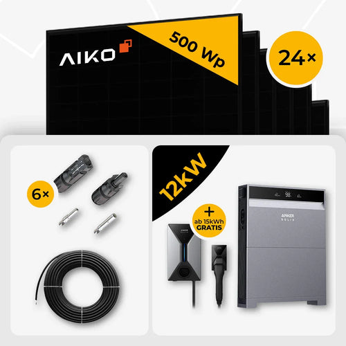 12 kWp Anker PV Komplettset X1-H12K-T & 24x AIKO 500W Full Black mit Speicheroption – mit Speicher Anker X1 5kWh