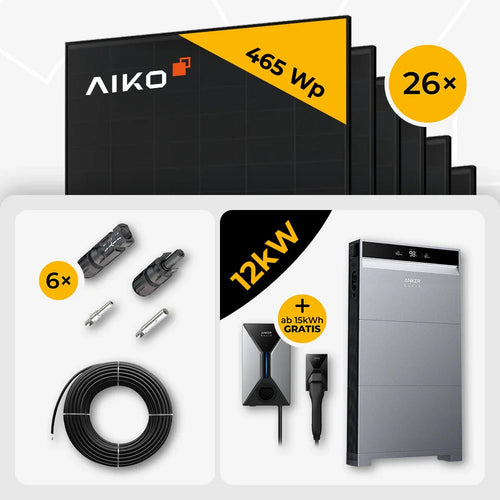 12 kWp Anker PV Komplettset X1-H12K-T & 26x AIKO 465W Full Black mit Speicheroption – mit Speicher Anker X1 10kWh