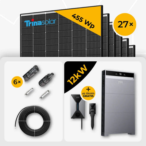 12 kWp Anker PV Komplettset X1-H12K-T & 27x Trina 465W Black Frame mit Speicheroption – mit Speicher Anker X1 10kWh