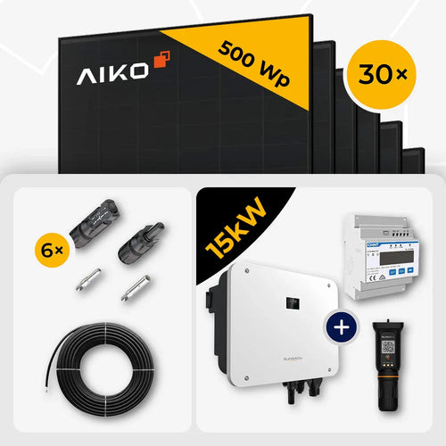 15 kWp Sungrow PV Komplettset Hybrid SH15T & 30x AIKO 500W Full Black mit Speicheroption – ohne Speicher