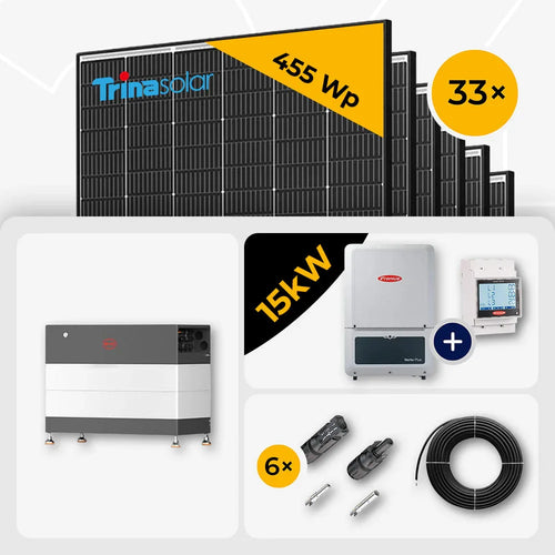 15 kWp Fronius PV Komplettset Verto Plus 15.0 & 33x Trina 465W Black Frame mit Speicheroption – mit Speicher BYD HVB 5.9