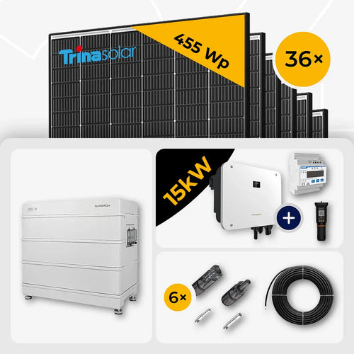 15 kWp Sungrow PV Komplettset Hybrid SH15T & 36x Trina 465W Black Frame mit Speicheroption – mit Speicher Sungrow SBR096