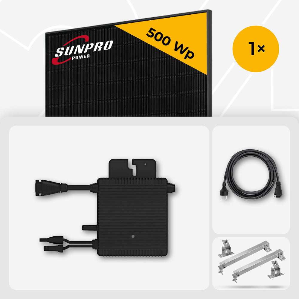 1x SunPro 500 Wp Full Black bifazial & Hoymiles HMS-400W-1T Wechselrichter - Flachdach/Wand Edelstahl