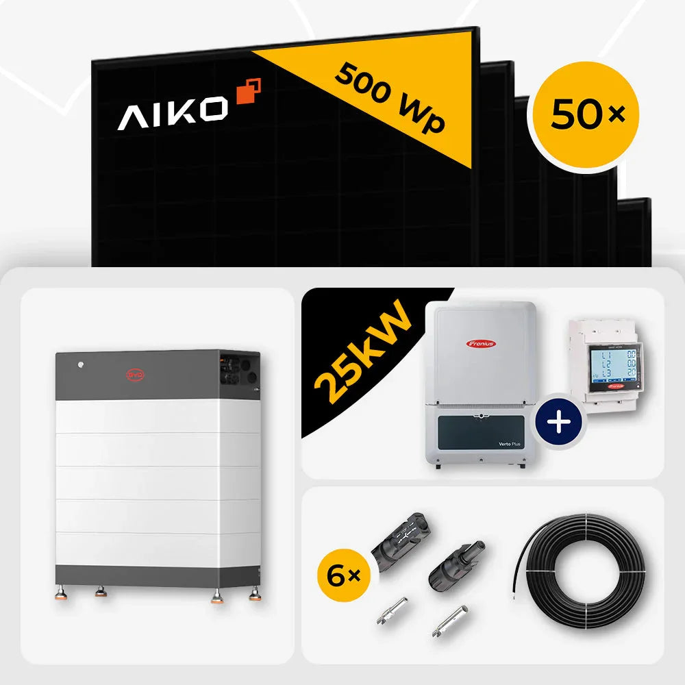 25 kWp Fronius PV Komplettset Verto Plus 25.0 & 50x AIKO 500W Full Black mit Speicheroption – mit Speicher BYD HVB 14.8