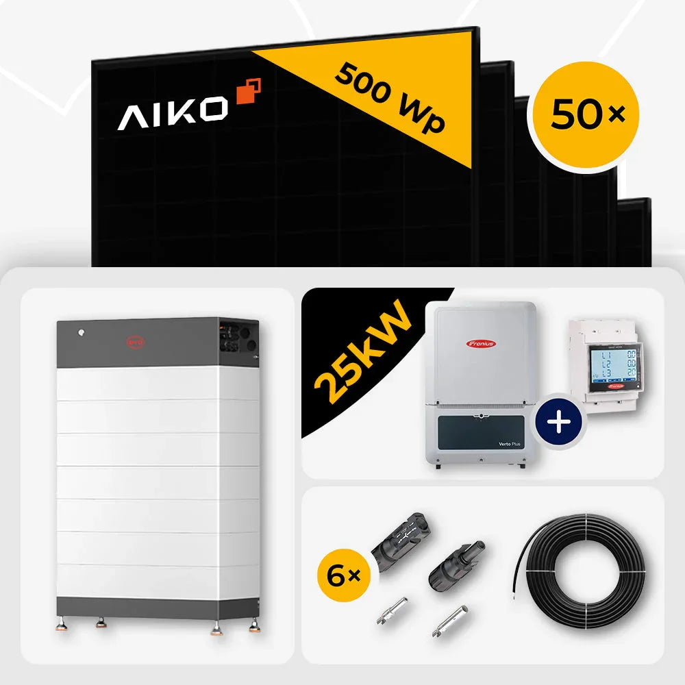 25 kWp Fronius PV Komplettset Verto Plus 25.0 & 50x AIKO 500W Full Black mit Speicheroption – mit Speicher BYD HVB 20.7