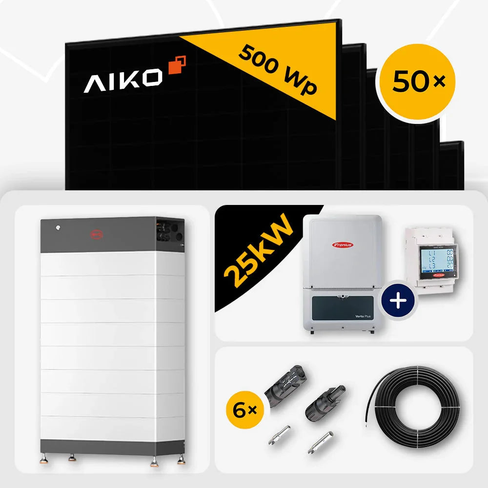 25 kWp Fronius PV Komplettset Verto Plus 25.0 & 50x AIKO 500W Full Black mit Speicheroption – mit Speicher BYD HVB 23.7
