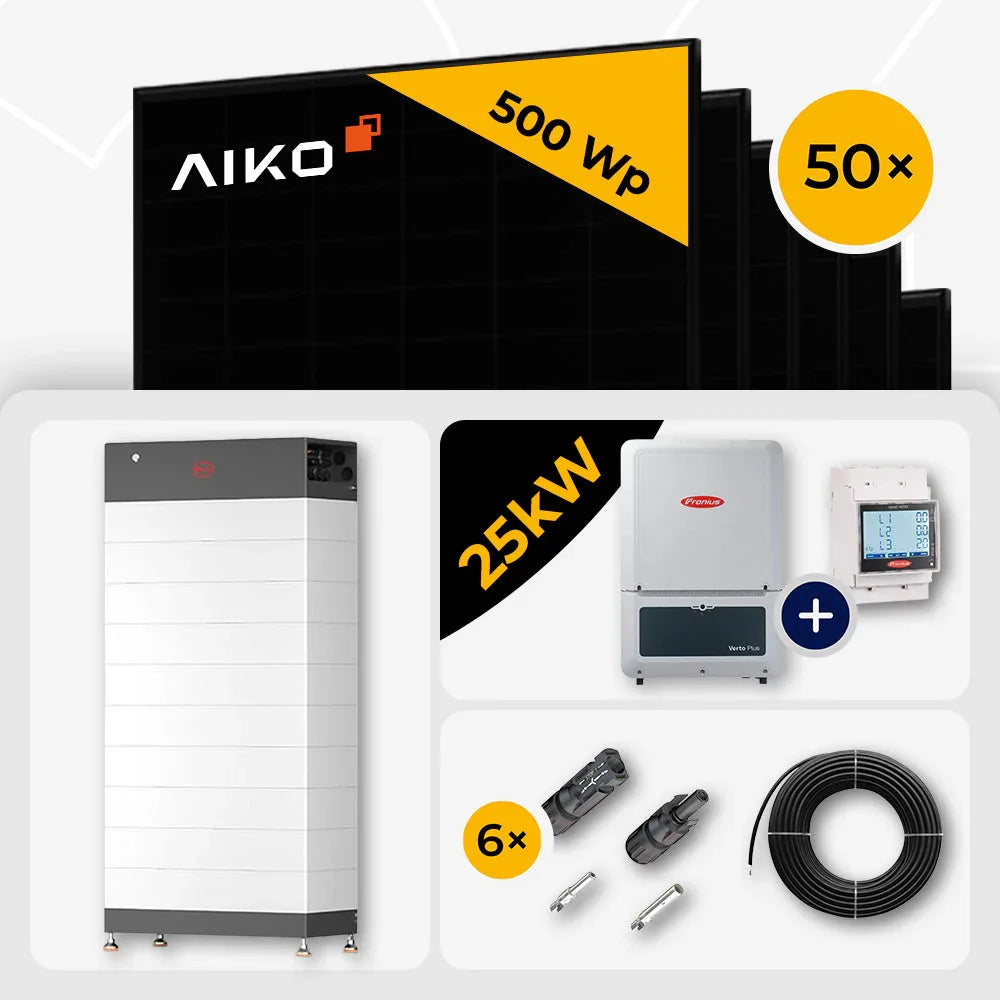 25 kWp Fronius PV Komplettset Verto Plus 25.0 & 50x AIKO 500W Full Black mit Speicheroption – mit Speicher BYD HVB 29.6