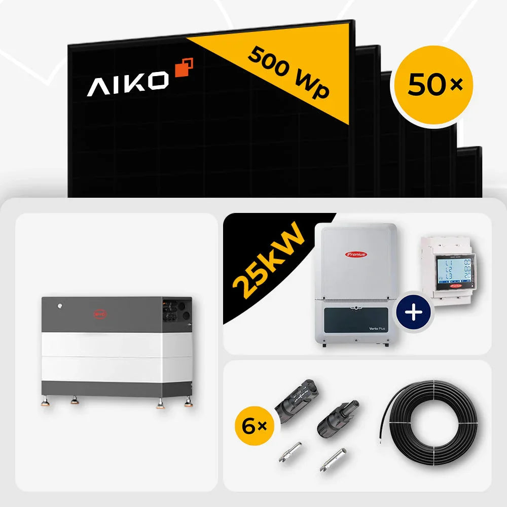 25 kWp Fronius PV Komplettset Verto Plus 25.0 & 50x AIKO 500W Full Black mit Speicheroption – mit Speicher BYD HVB 5.9
