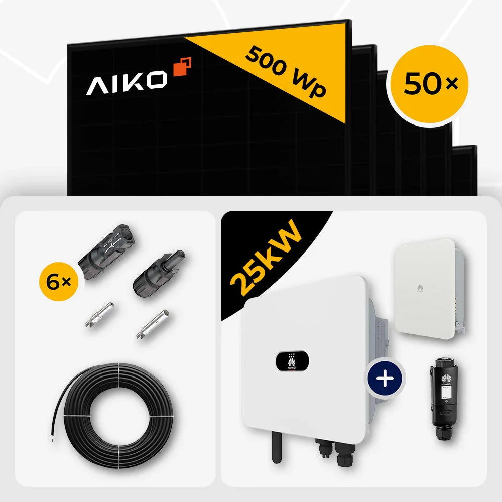 AIKO 500W Solarmodule, Huawei SUN2000-25K-MB0, 25kW Set