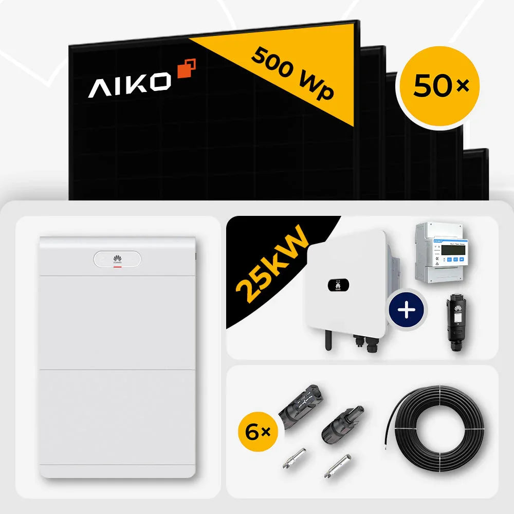 AIKO 500W Full Black Solarmodule, 25kW Huawei Speicher