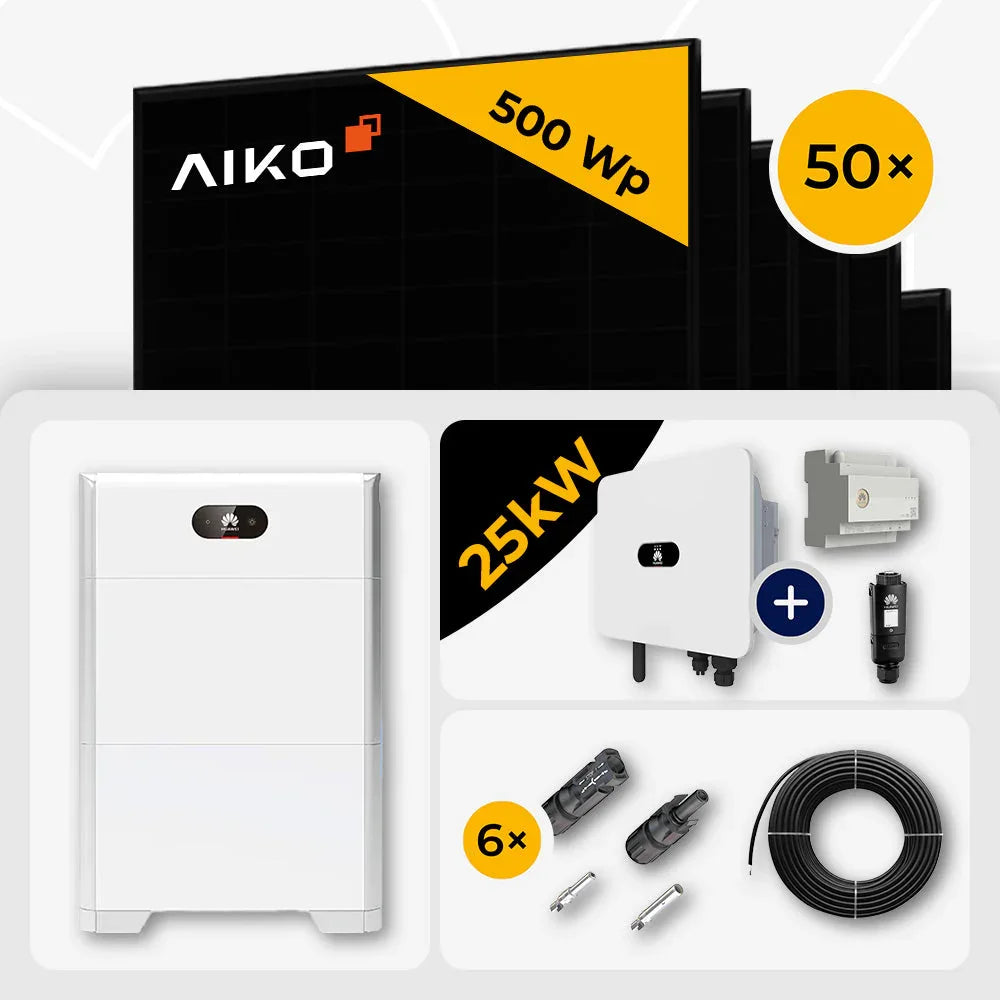 AIKO 500W Full Black Solarmodule 50x, Huawei SUN2000-25K-MB0 Set