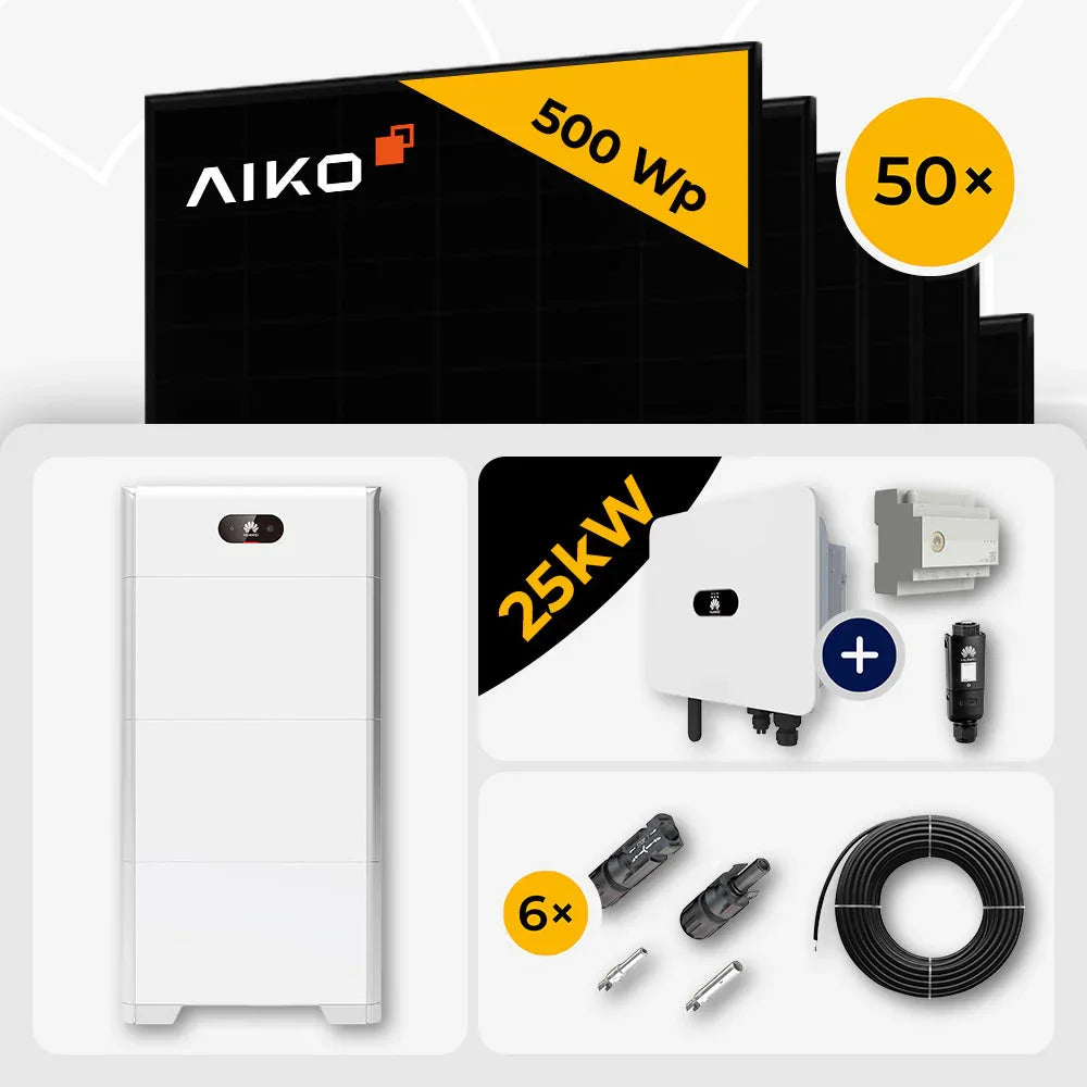 AIKO 500Wp 50x Solarmodule, Huawei SUN2000-25K-MB0, Luna2000