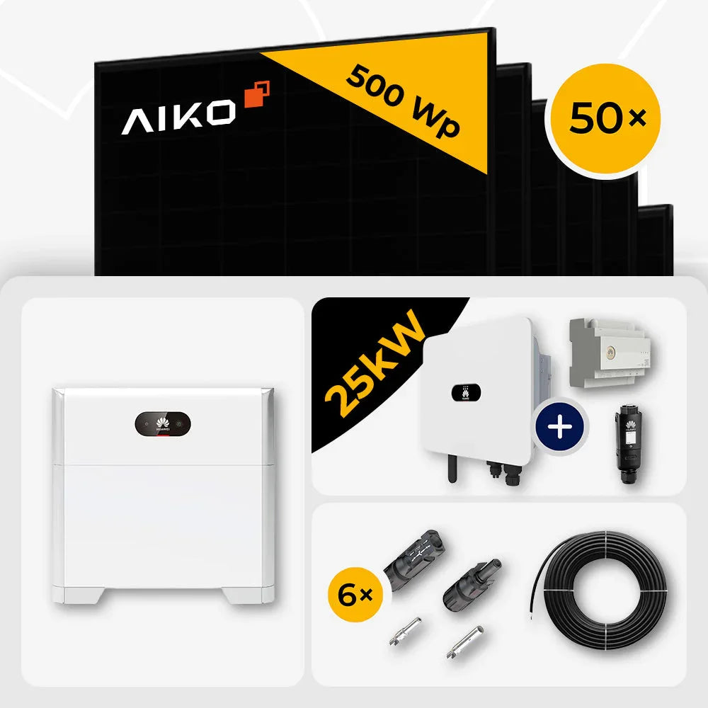 AIKO 500W Full Black Solarmodule, 50 Stück, 25kW Wechselrichter