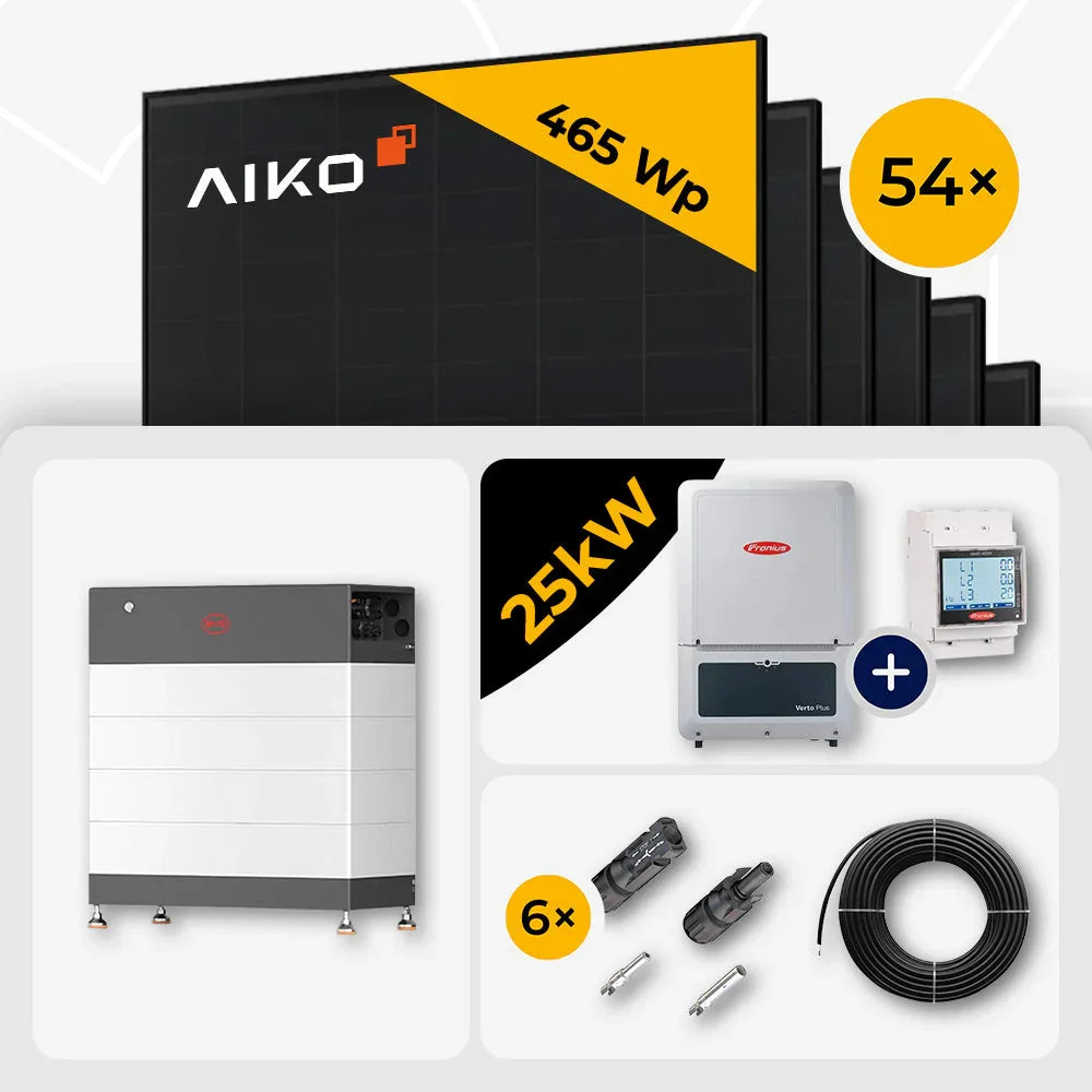 25 kWp Fronius PV Komplettset Verto Plus 25.0 & 54x AIKO 465W Full Black mit Speicheroption – mit Speicher BYD HVB 11.8