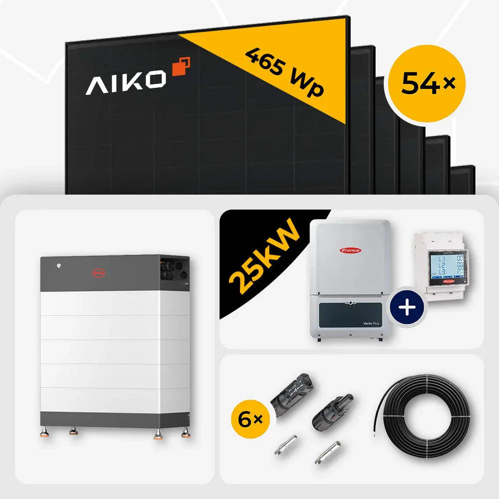 25 kWp Fronius PV Komplettset Verto Plus 25.0 & 54x AIKO 465W Full Black mit Speicheroption – mit Speicher BYD HVB 14.8
