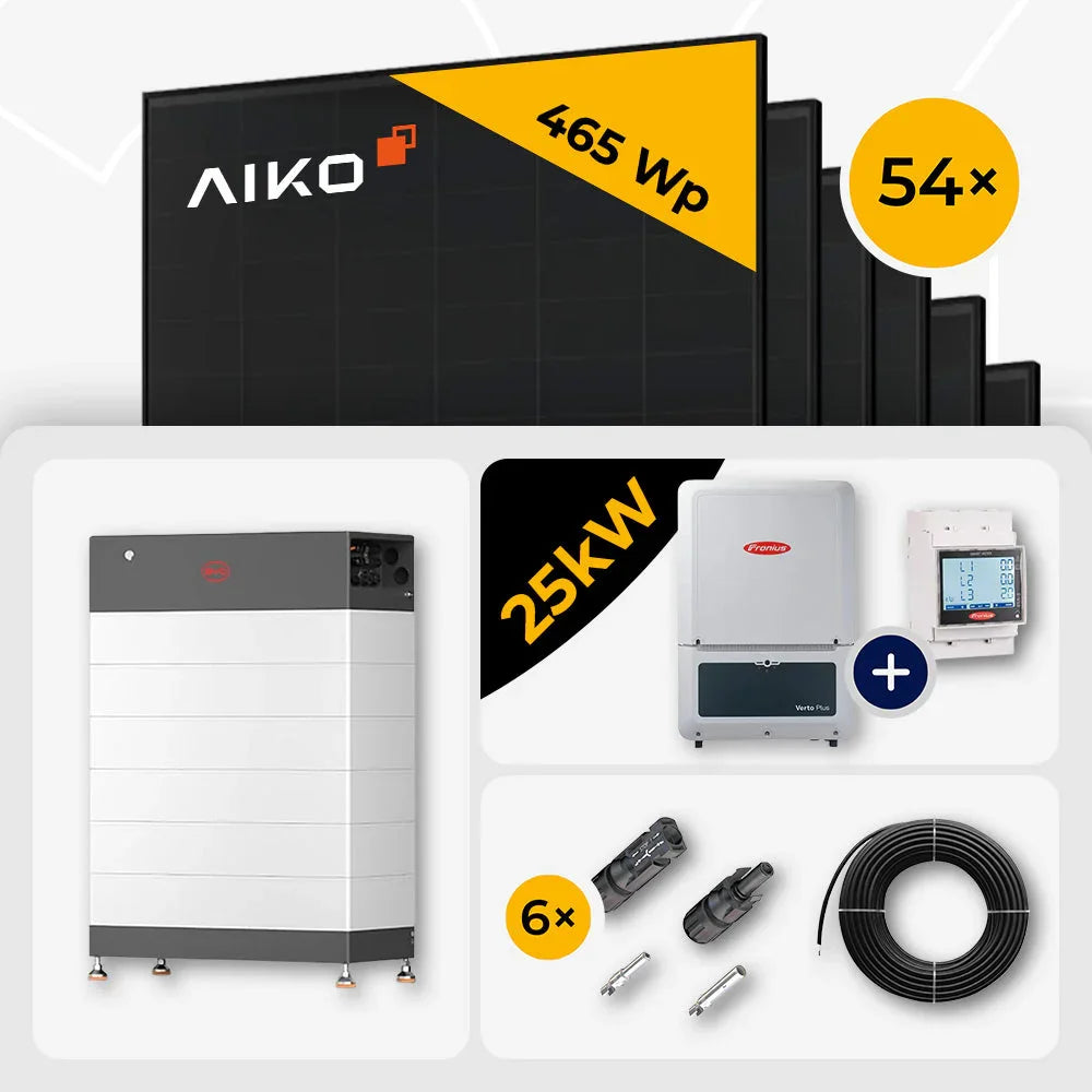 25 kWp Fronius PV Komplettset Verto Plus 25.0 & 54x AIKO 465W Full Black mit Speicheroption – mit Speicher BYD HVB 17.8