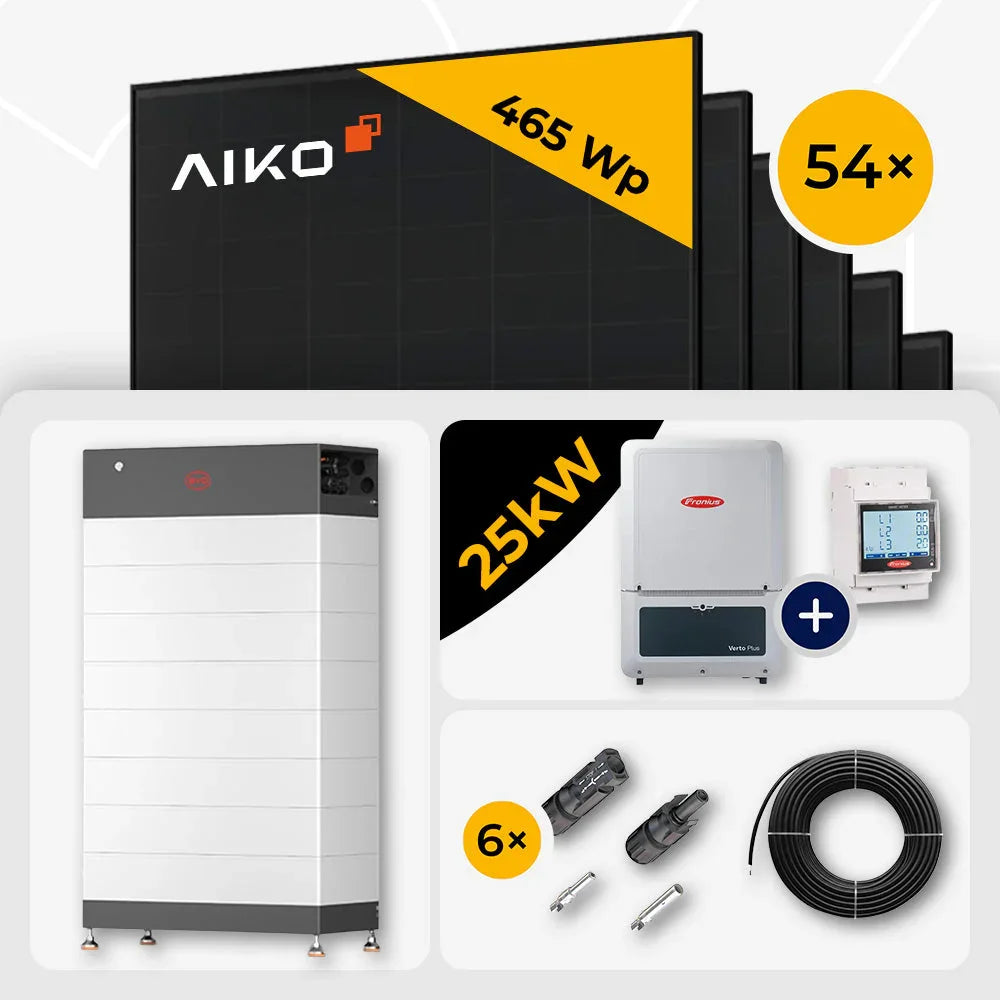 25 kWp Fronius PV Komplettset Verto Plus 25.0 & 54x AIKO 465W Full Black mit Speicheroption – mit Speicher BYD HVB 23.7