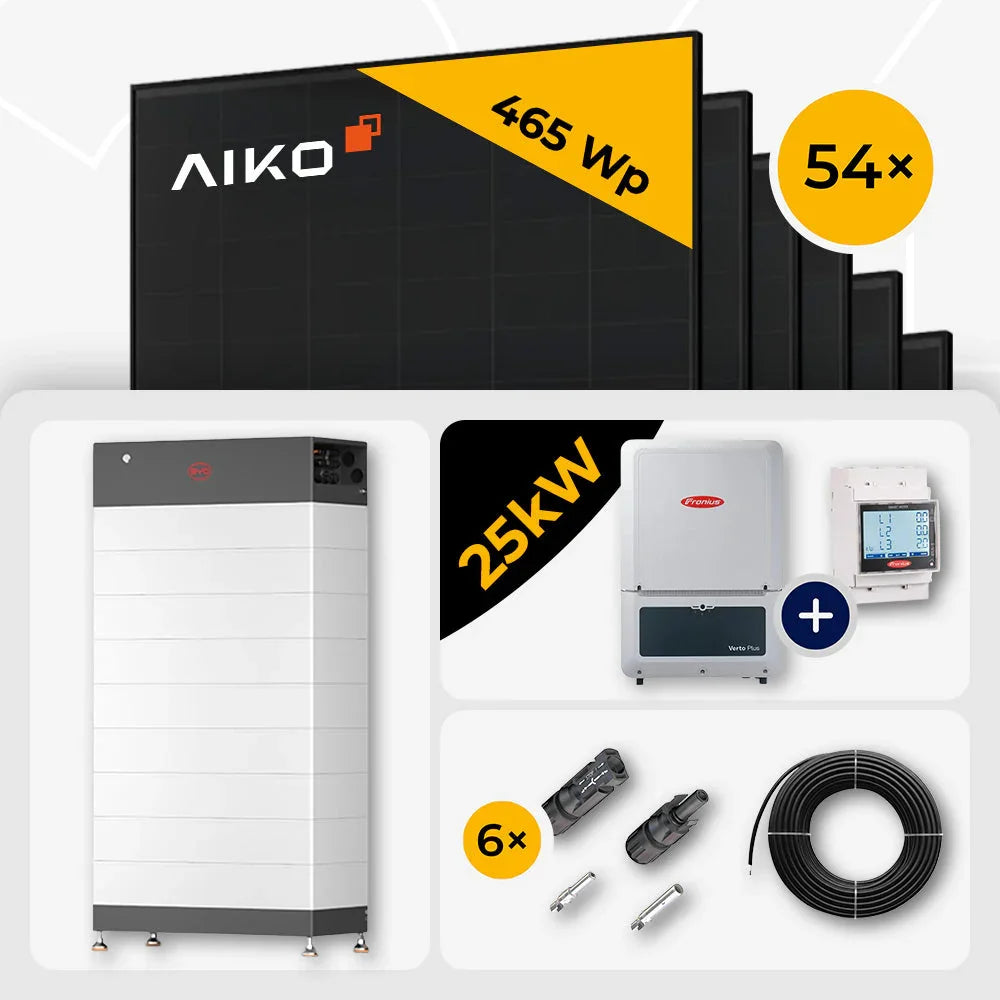 25 kWp Fronius PV Komplettset Verto Plus 25.0 & 54x AIKO 465W Full Black mit Speicheroption – mit Speicher BYD HVB 26.7
