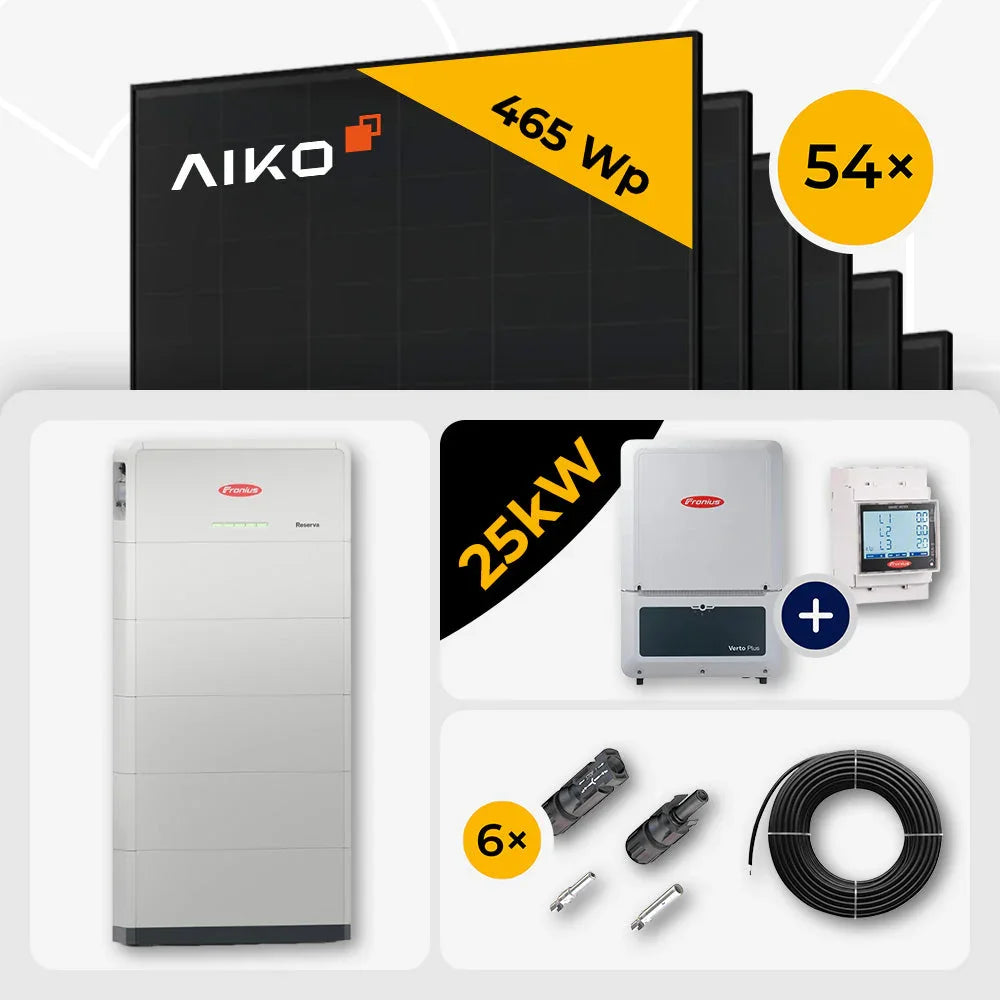 25 kWp Fronius PV Komplettset Verto Plus 25.0 & 54x AIKO 465W Full Black mit Speicheroption – mit Speicher Reserva 15.8