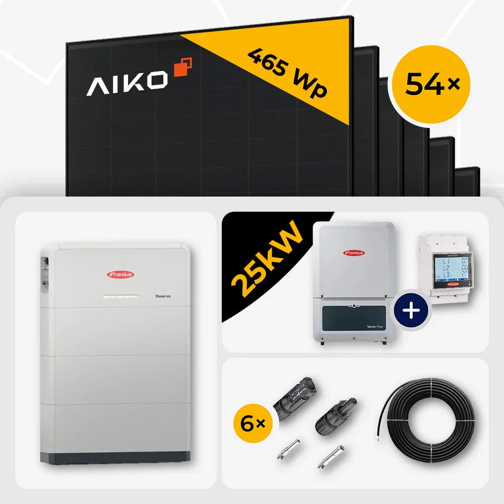 25 kWp Fronius PV Komplettset Verto Plus 25.0 & 54x AIKO 465W Full Black mit Speicheroption – mit Speicher Reserva 9.5