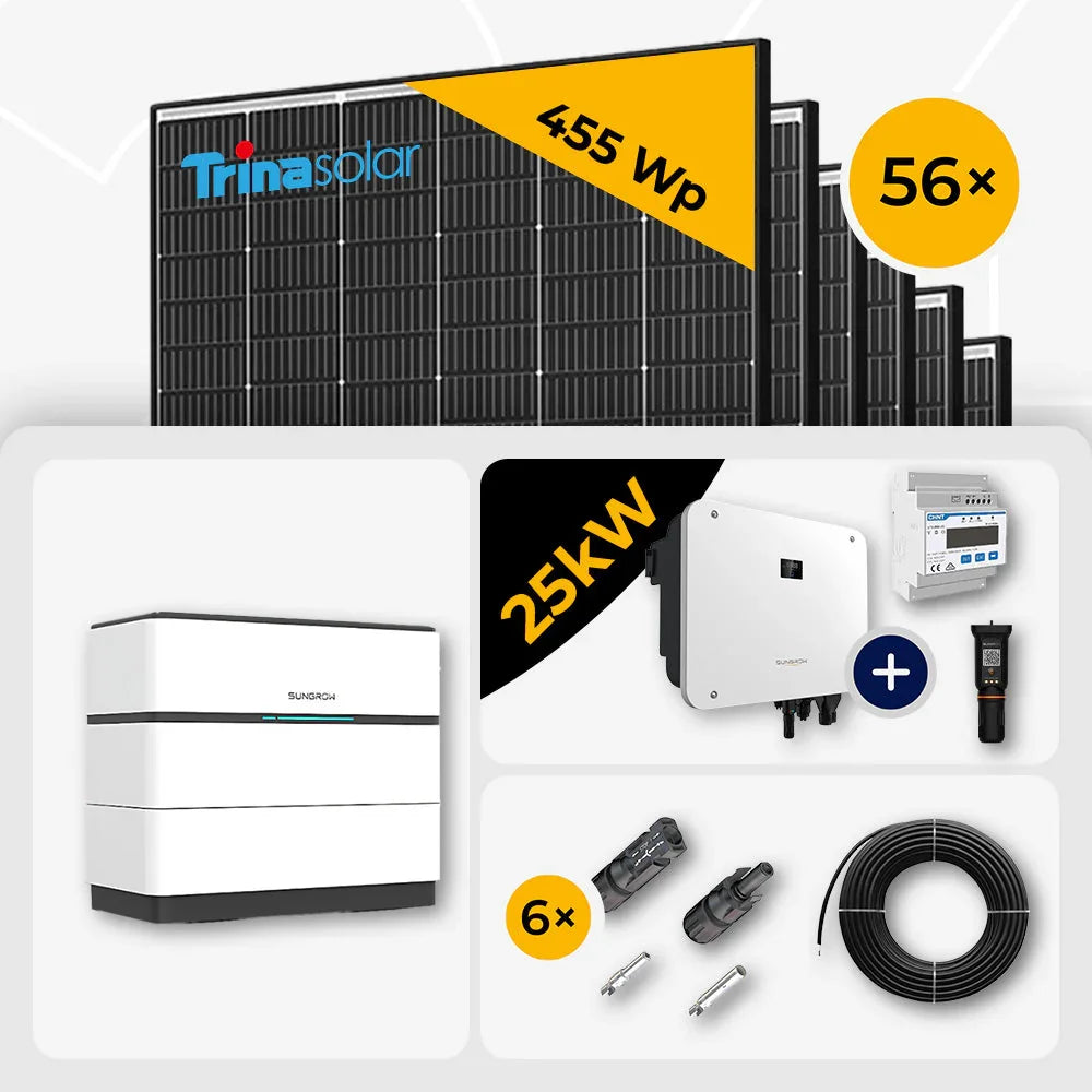 25 kWp Sungrow PV Komplettset Hybrid SH25T & 56x Trina 465W Black Frame mit Speicheroption – mit Speicher Sungrow SBH100