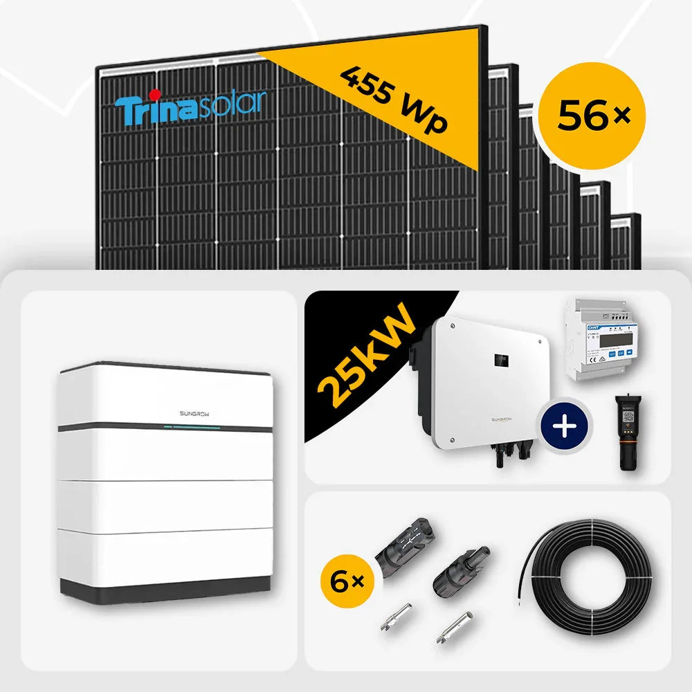 25 kWp Sungrow PV Komplettset Hybrid SH25T & 56x Trina 465W Black Frame mit Speicheroption – mit Speicher Sungrow SBH150