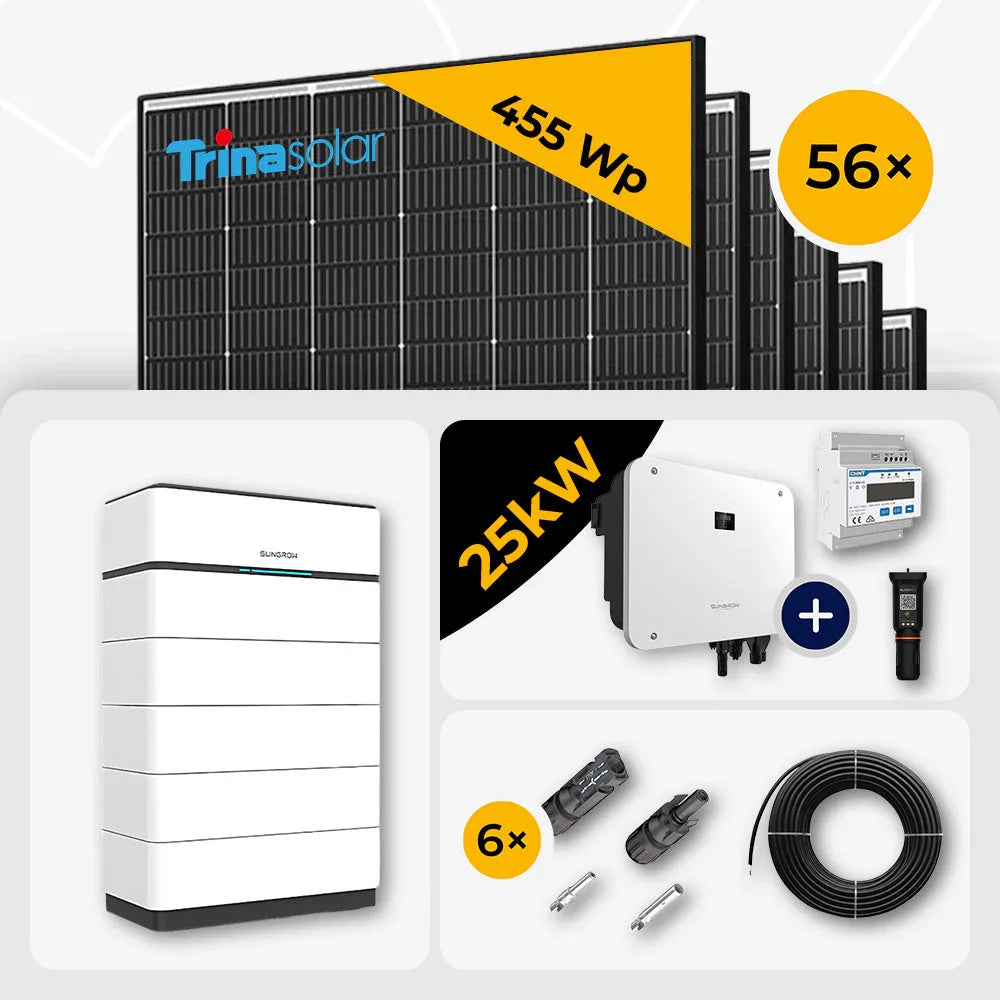 25 kWp Sungrow PV Komplettset Hybrid SH25T & 56x Trina 465W Black Frame mit Speicheroption – mit Speicher Sungrow SBH250