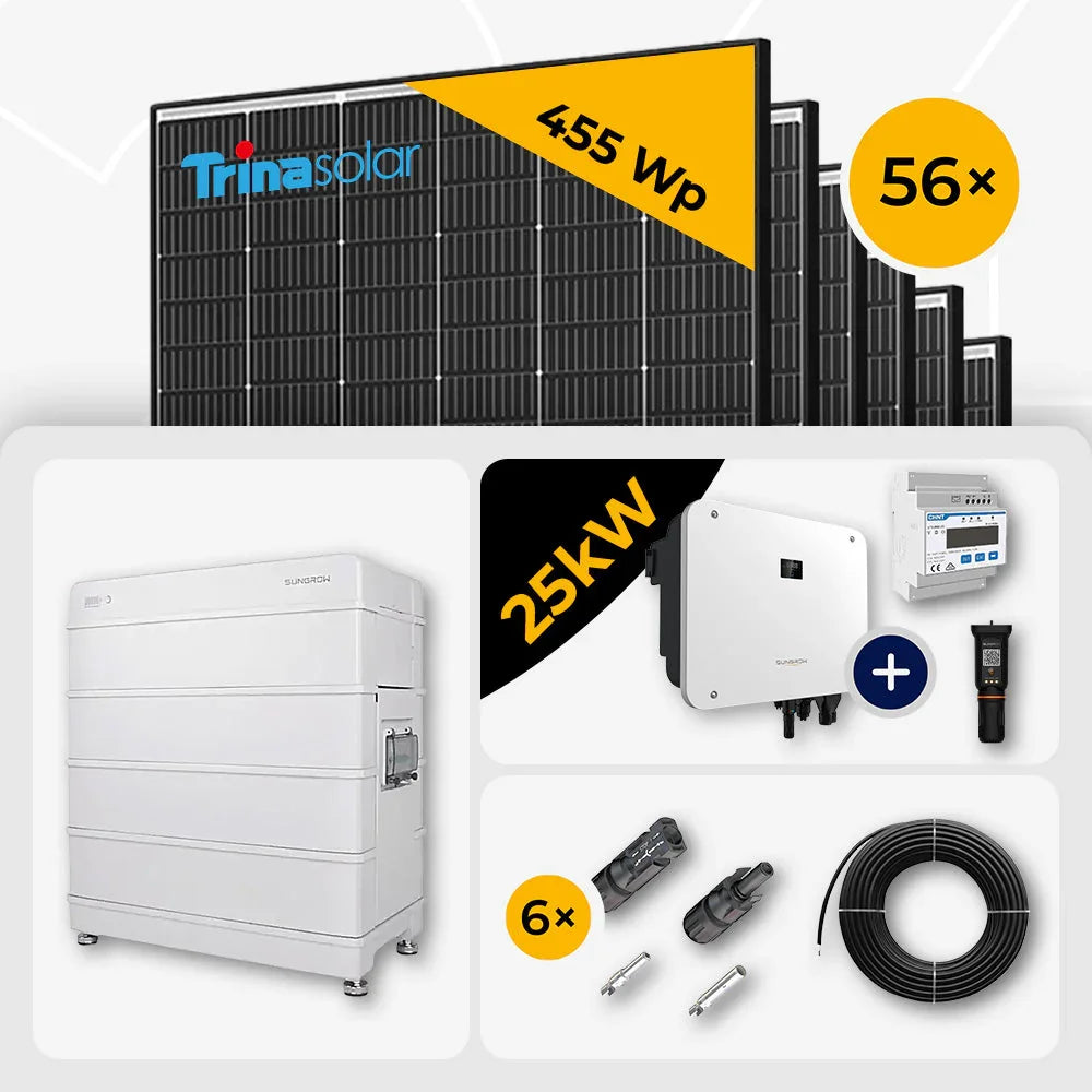 25 kWp Sungrow PV Komplettset Hybrid SH25T & 56x Trina 465W Black Frame mit Speicheroption – mit Speicher Sungrow SBR128