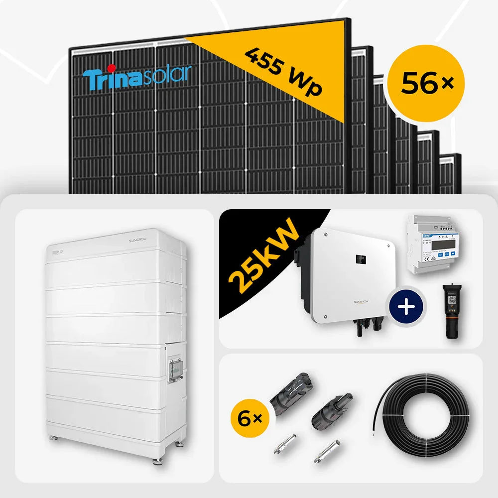 25 kWp Sungrow PV Komplettset Hybrid SH25T & 56x Trina 465W Black Frame mit Speicheroption – mit Speicher Sungrow SBR192