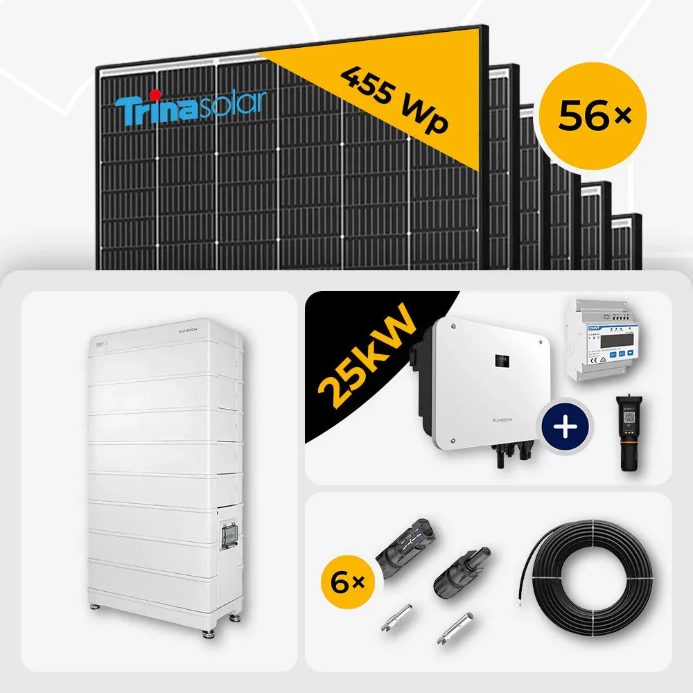 25 kWp Sungrow PV Komplettset Hybrid SH25T & 56x Trina 465W Black Frame mit Speicheroption – mit Speicher Sungrow SBR256