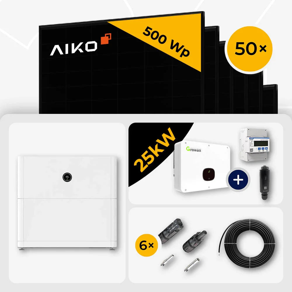 AIKO 500W Full Black Solarmodule, Growatt MID25KTL3-X Wechselrichter, 25kW Set