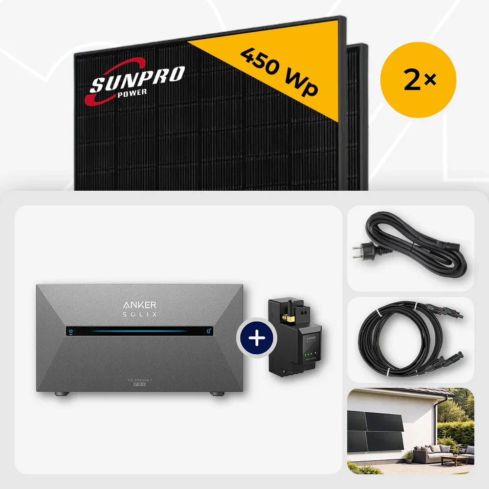 Sunpro 450 Wp Solarmodule, Anker Solix Solarbank 1,6 kWh