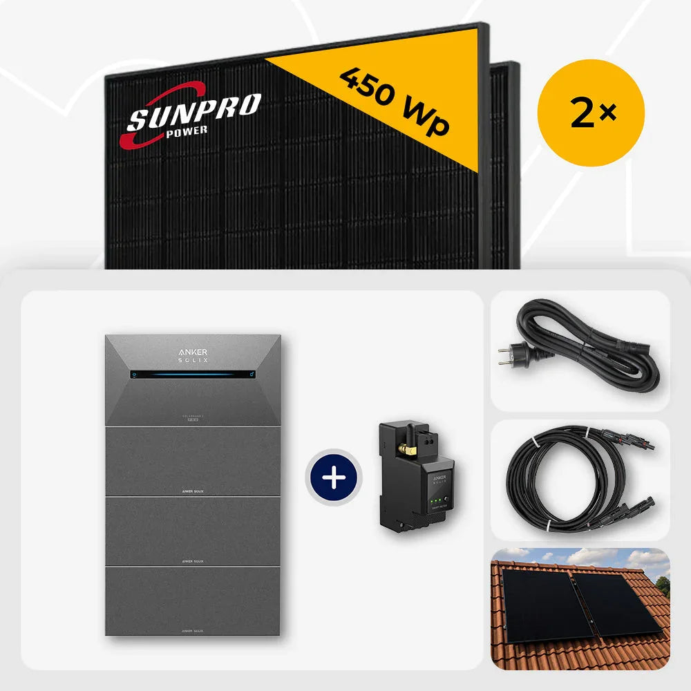 Sunpro 450 Wp, Anker Solix Solarbank 6.4 kWh Set