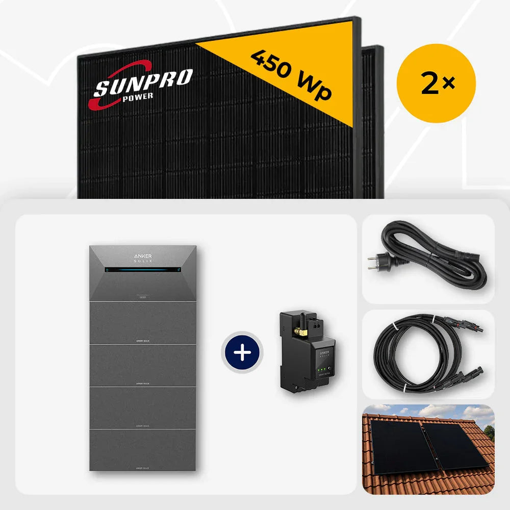 Sunpro 450 Wp Glas-Glas Solarmodul Set, Anker Solix Speicher