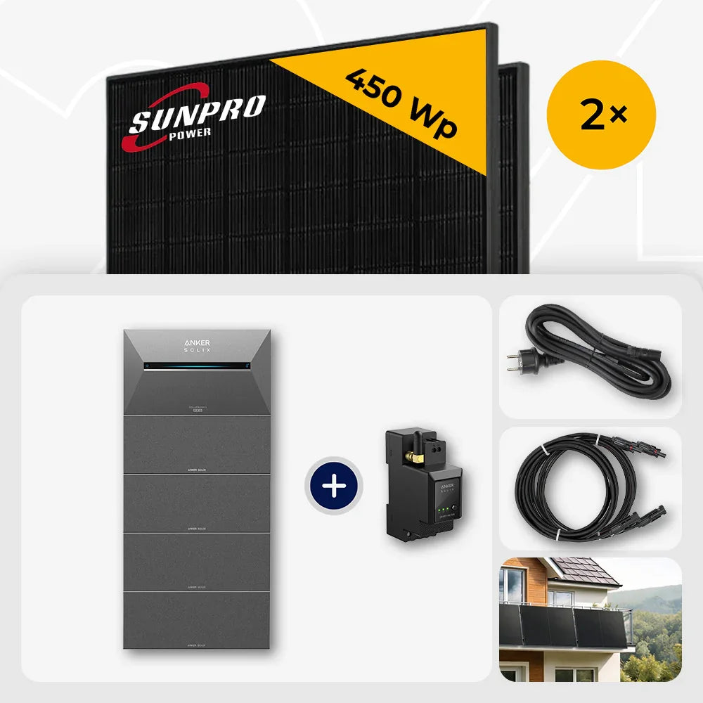 Sunpro 450 Wp Full Black Solarmodule, Anker Solix Solarbank