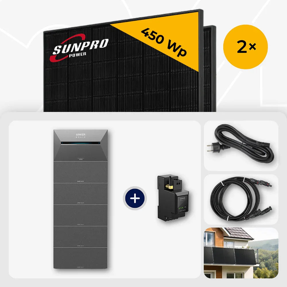 Sunpro 450 Wp Full Black Solarmodule, Anker Solix Solarbank