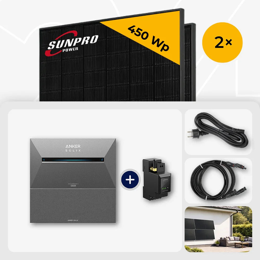Sunpro 450Wp Full Black, Anker Solix Solarbank 5.36kWh