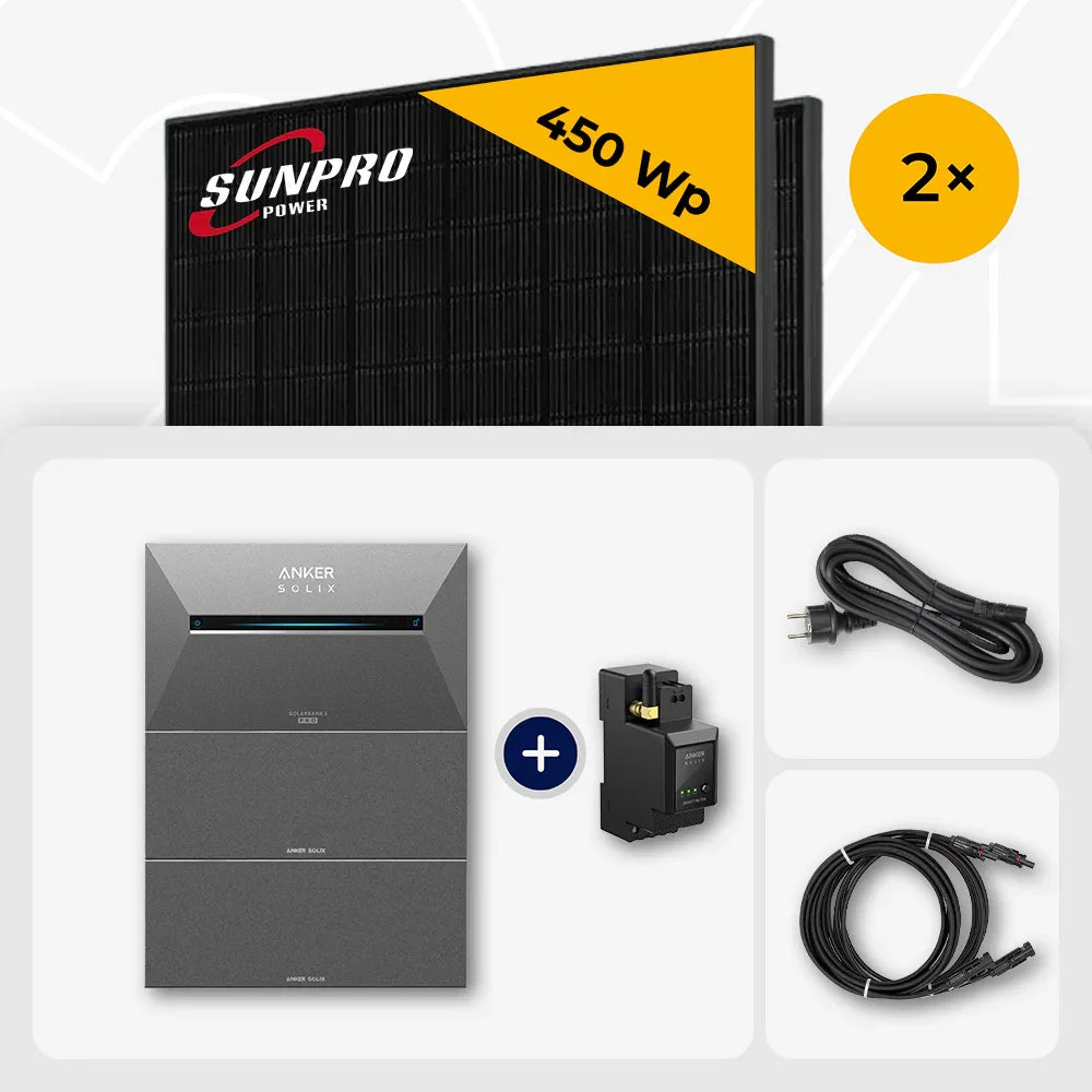 Sunpro 450 Wp Full Black Solarmodul, Anker Solix Solarbank
