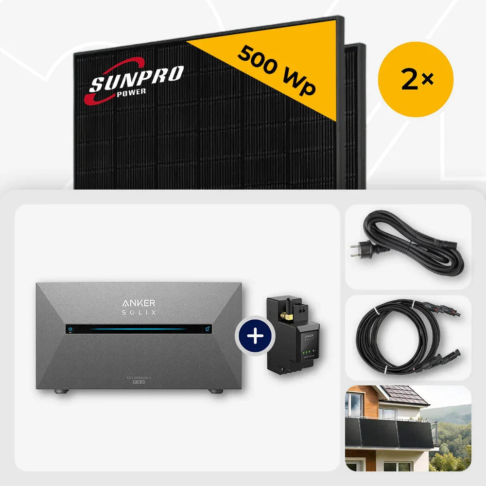 Sunpro 500 Wp Solarmodule, Anker Solix Solarbank Set