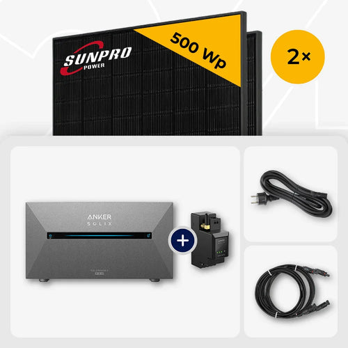 Sunpro 500 Wp Solarmodul, Anker Solix Solarbank 1.6 kWh