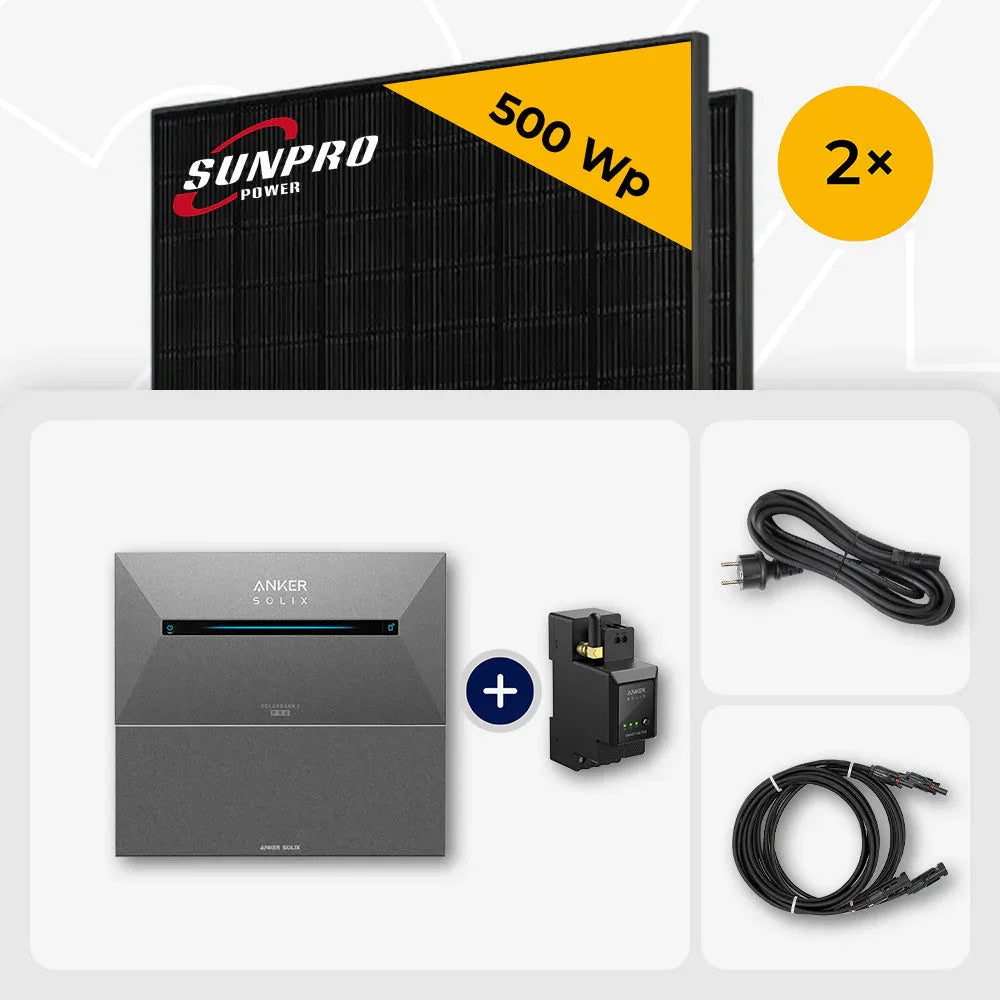 Sunpro 500 Wp Solarmodul, Anker Solix Solarbank 3.2 kWh