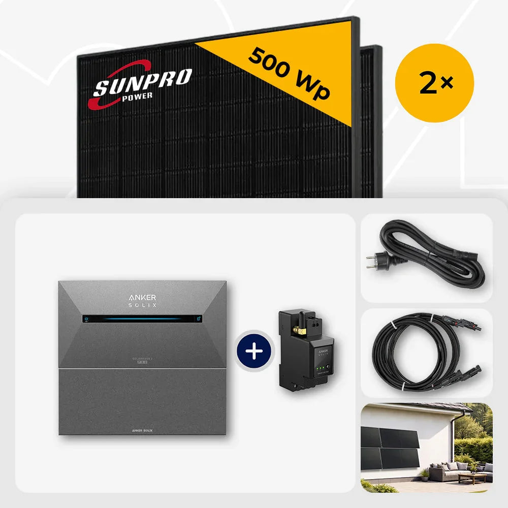 Sunpro 500 Wp Solarmodul, Anker Solix Solarbank 3.2 kWh