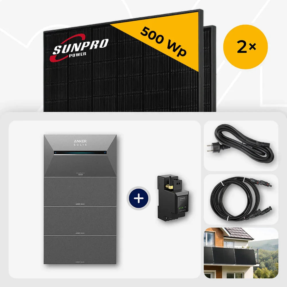 Sunpro 500 Wp Glas-Glas Solarmodul, Anker Solix Speicher