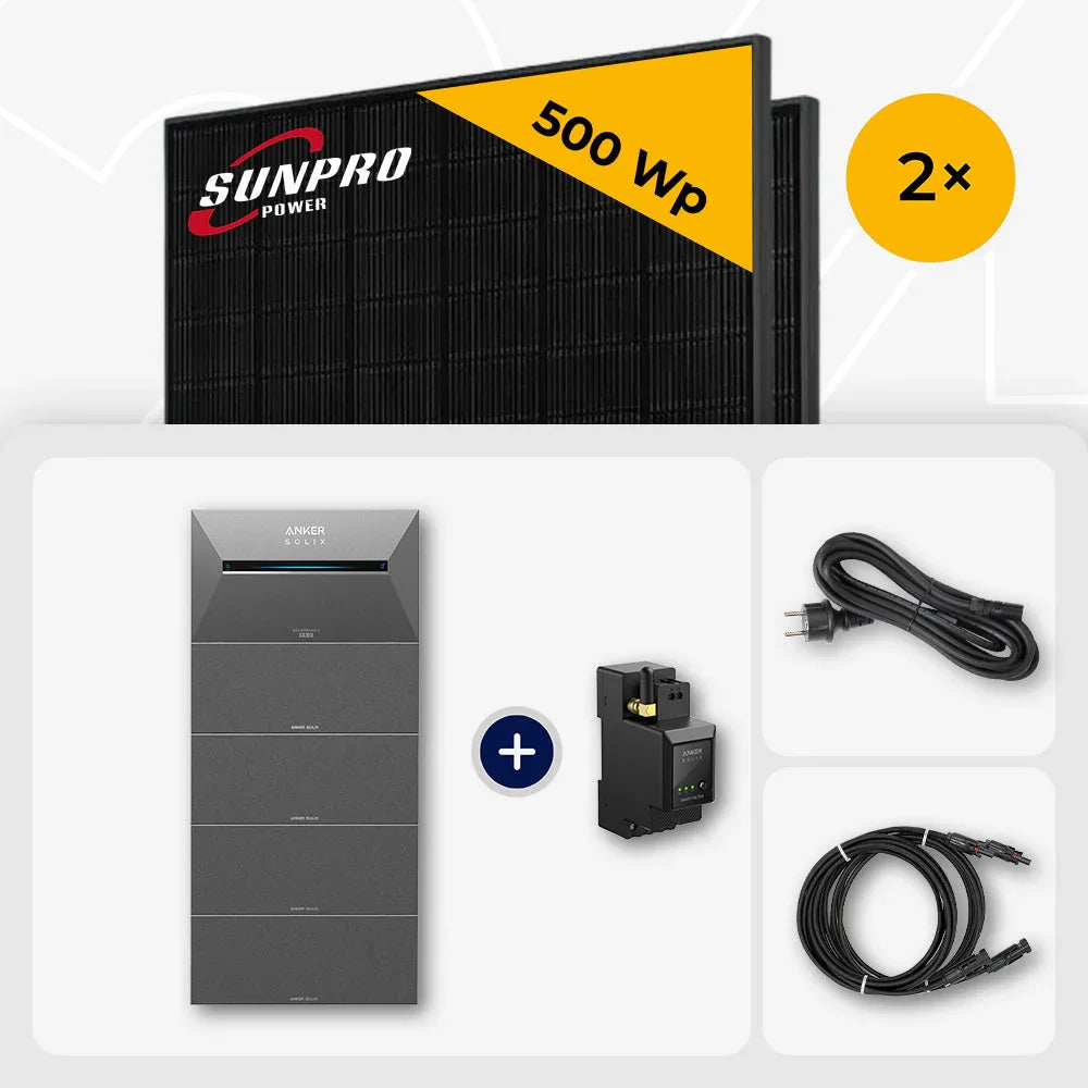 Sunpro 500 Wp Glas-Glas Full Black, Anker Solix 8.0 kWh